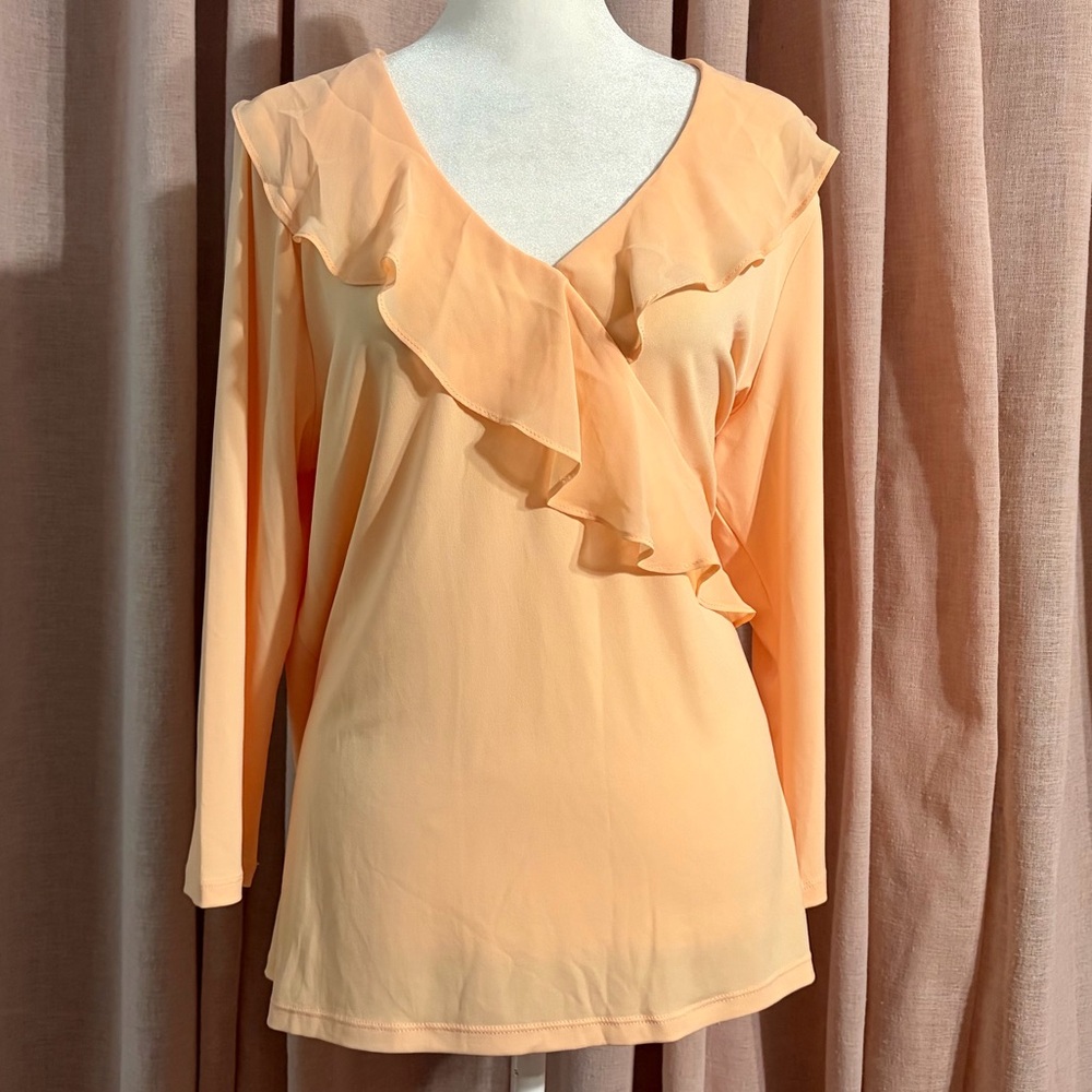Calvin Klein Peachy Ruffle 3/4 Sleeve Blouse Size Large